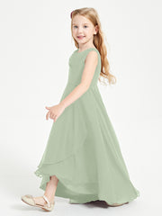 Modern Asymmetrical Cowl Neck Junior Bridesmaid Dresses Dusty Sage