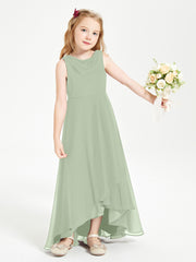 Modern Asymmetrical Cowl Neck Junior Bridesmaid Dresses Dusty Sage