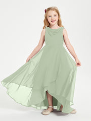 Modern Asymmetrical Cowl Neck Junior Bridesmaid Dresses Dusty Sage