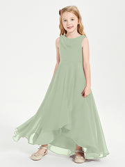 Modern Asymmetrical Cowl Neck Junior Bridesmaid Dresses Dusty Sage