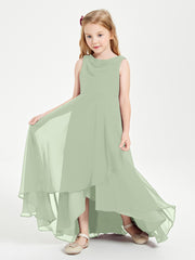 Modern Asymmetrical Cowl Neck Junior Bridesmaid Dresses Dusty Sage