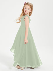 Modern Asymmetrical Cowl Neck Junior Bridesmaid Dresses Dusty Sage