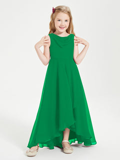 Modern Asymmetrical Cowl Neck Junior Bridesmaid Dresses Emerald