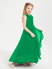 Modern Asymmetrical Cowl Neck Junior Bridesmaid Dresses Emerald