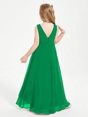 Modern Asymmetrical Cowl Neck Junior Bridesmaid Dresses Emerald
