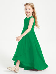 Modern Asymmetrical Cowl Neck Junior Bridesmaid Dresses Emerald