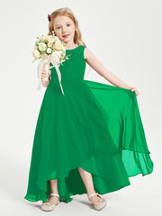 Modern Asymmetrical Cowl Neck Junior Bridesmaid Dresses Emerald
