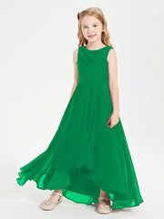Modern Asymmetrical Cowl Neck Junior Bridesmaid Dresses Emerald