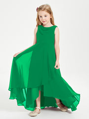 Modern Asymmetrical Cowl Neck Junior Bridesmaid Dresses Emerald