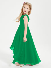 Modern Asymmetrical Cowl Neck Junior Bridesmaid Dresses Emerald