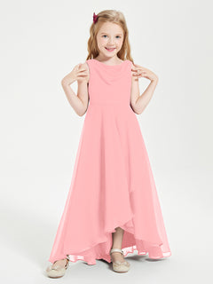 Modern Asymmetrical Cowl Neck Junior Bridesmaid Dresses Flamingo