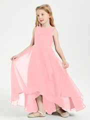 Modern Asymmetrical Cowl Neck Junior Bridesmaid Dresses Flamingo