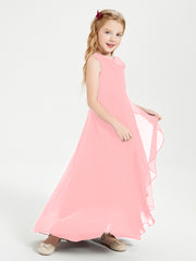 Modern Asymmetrical Cowl Neck Junior Bridesmaid Dresses Flamingo