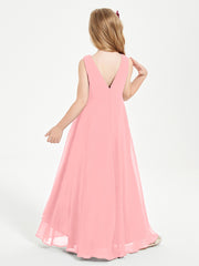 Modern Asymmetrical Cowl Neck Junior Bridesmaid Dresses Flamingo