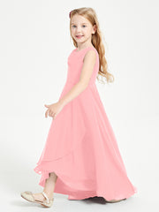 Modern Asymmetrical Cowl Neck Junior Bridesmaid Dresses Flamingo