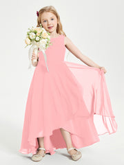 Modern Asymmetrical Cowl Neck Junior Bridesmaid Dresses Flamingo