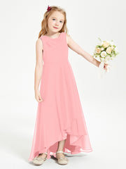 Modern Asymmetrical Cowl Neck Junior Bridesmaid Dresses Flamingo
