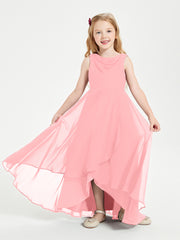 Modern Asymmetrical Cowl Neck Junior Bridesmaid Dresses Flamingo