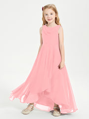Modern Asymmetrical Cowl Neck Junior Bridesmaid Dresses Flamingo