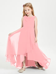 Modern Asymmetrical Cowl Neck Junior Bridesmaid Dresses Flamingo