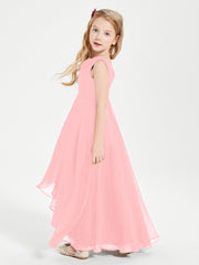 Modern Asymmetrical Cowl Neck Junior Bridesmaid Dresses Flamingo