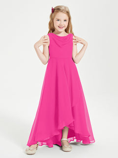 Modern Asymmetrical Cowl Neck Junior Bridesmaid Dresses Fuchsia