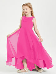 Modern Asymmetrical Cowl Neck Junior Bridesmaid Dresses Fuchsia