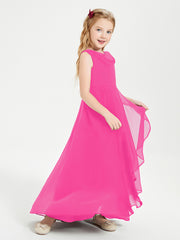 Modern Asymmetrical Cowl Neck Junior Bridesmaid Dresses Fuchsia