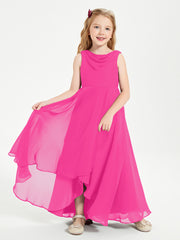 Modern Asymmetrical Cowl Neck Junior Bridesmaid Dresses Fuchsia