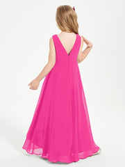 Modern Asymmetrical Cowl Neck Junior Bridesmaid Dresses Fuchsia