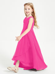 Modern Asymmetrical Cowl Neck Junior Bridesmaid Dresses Fuchsia