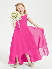 Modern Asymmetrical Cowl Neck Junior Bridesmaid Dresses Fuchsia
