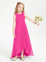 Modern Asymmetrical Cowl Neck Junior Bridesmaid Dresses Fuchsia