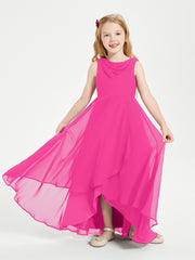 Modern Asymmetrical Cowl Neck Junior Bridesmaid Dresses Fuchsia