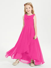 Modern Asymmetrical Cowl Neck Junior Bridesmaid Dresses Fuchsia