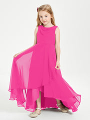 Modern Asymmetrical Cowl Neck Junior Bridesmaid Dresses Fuchsia