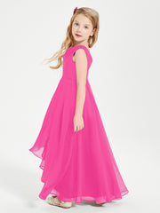 Modern Asymmetrical Cowl Neck Junior Bridesmaid Dresses Fuchsia