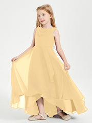 Modern Asymmetrical Cowl Neck Junior Bridesmaid Dresses Gold