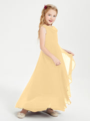 Modern Asymmetrical Cowl Neck Junior Bridesmaid Dresses Gold