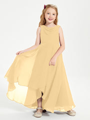 Modern Asymmetrical Cowl Neck Junior Bridesmaid Dresses Gold