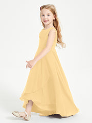 Modern Asymmetrical Cowl Neck Junior Bridesmaid Dresses Gold