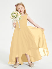 Modern Asymmetrical Cowl Neck Junior Bridesmaid Dresses Gold