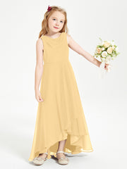 Modern Asymmetrical Cowl Neck Junior Bridesmaid Dresses Gold