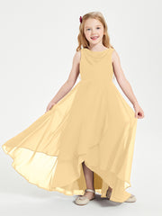 Modern Asymmetrical Cowl Neck Junior Bridesmaid Dresses Gold