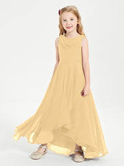 Modern Asymmetrical Cowl Neck Junior Bridesmaid Dresses Gold
