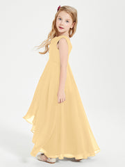 Modern Asymmetrical Cowl Neck Junior Bridesmaid Dresses Gold