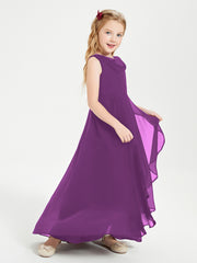 Modern Asymmetrical Cowl Neck Junior Bridesmaid Dresses Grape