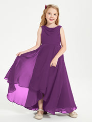 Modern Asymmetrical Cowl Neck Junior Bridesmaid Dresses Grape