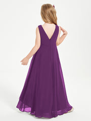 Modern Asymmetrical Cowl Neck Junior Bridesmaid Dresses Grape