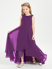 Modern Asymmetrical Cowl Neck Junior Bridesmaid Dresses Grape